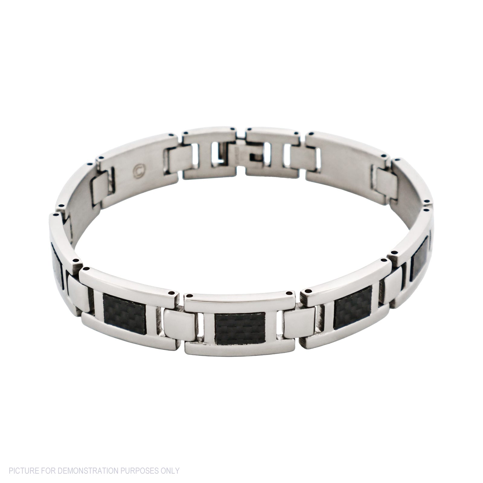 Cudworth Polished Stainless Steel Bracelet with Black Carbon Fibre Inlay