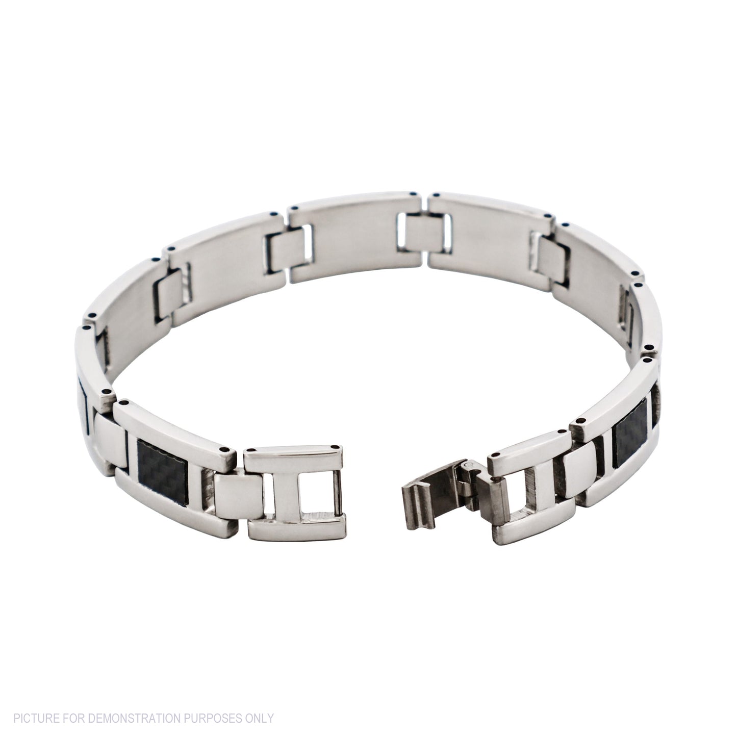 Cudworth Polished Stainless Steel Bracelet with Black Carbon Fibre Inlay