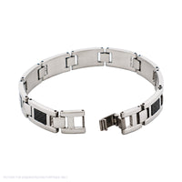 Cudworth Polished Stainless Steel Bracelet with Black Carbon Fibre Inlay