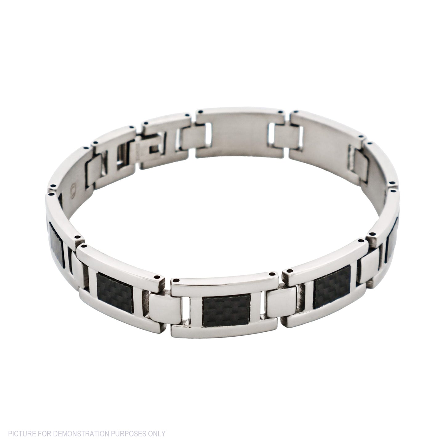 Cudworth Polished Stainless Steel Bracelet with Black Carbon Fibre Inlay