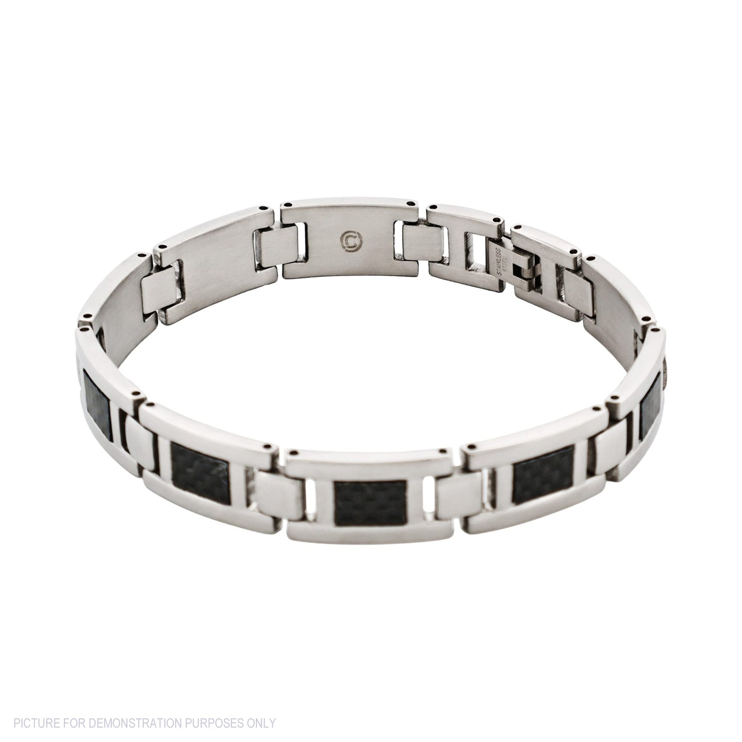Cudworth Polished Stainless Steel Bracelet with Black Carbon Fibre Inlay