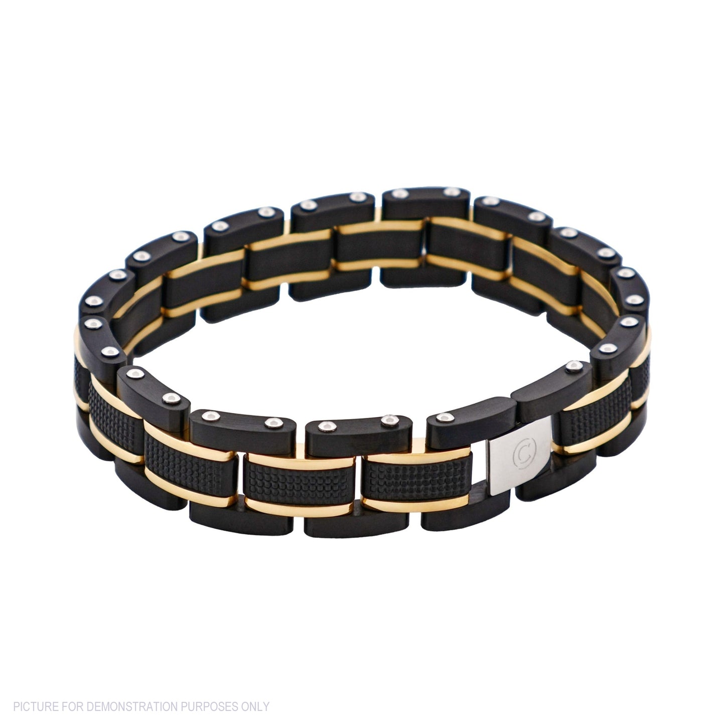 Cudworth Stainless Steel & Ion Plated Black & Ion Plated 14k Gold Link Bracelet