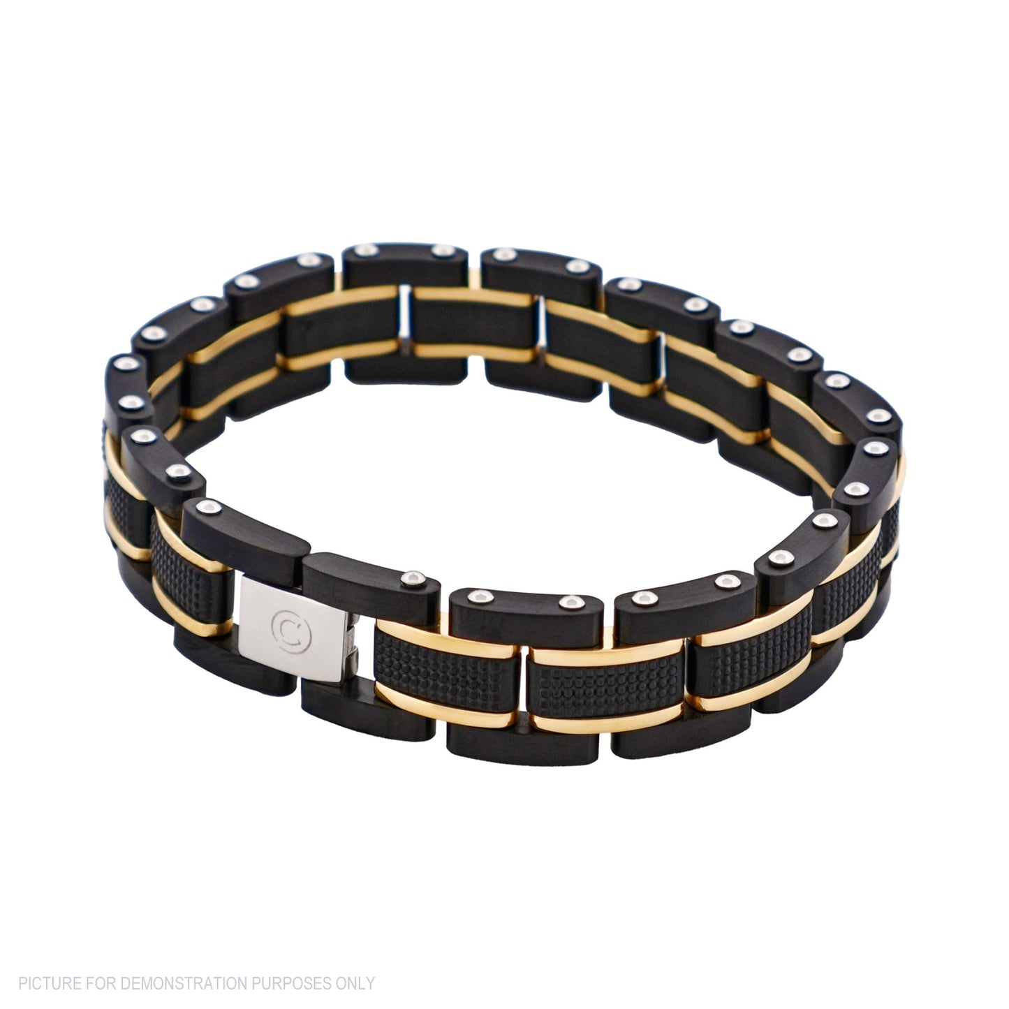 Cudworth Stainless Steel & Ion Plated Black & Ion Plated 14k Gold Link Bracelet