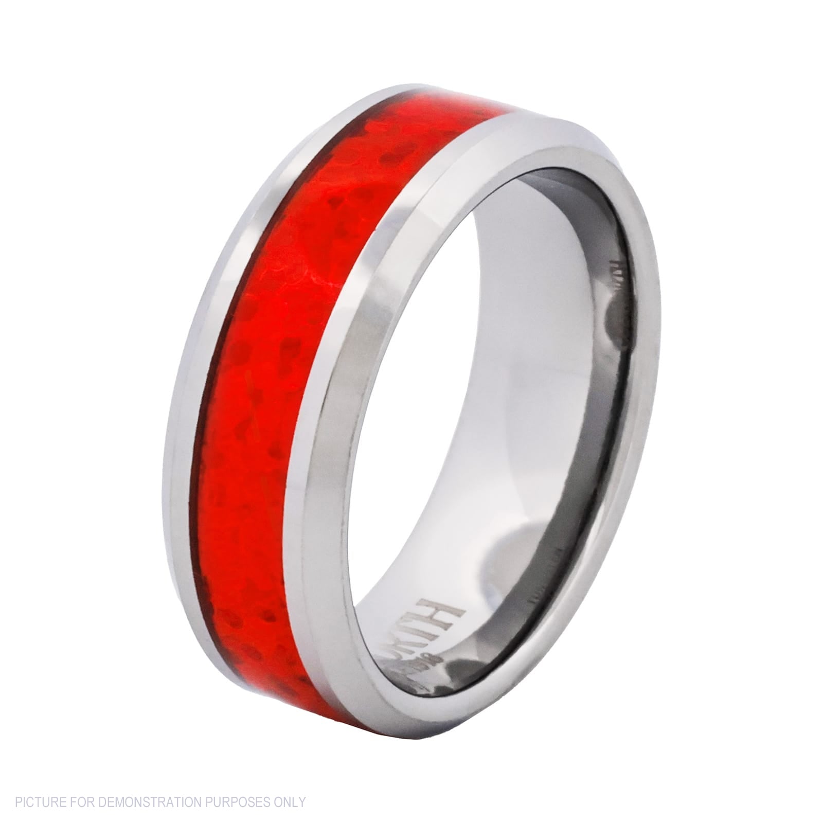 Cudworth Polished Rhodium Tungsten Ring – Crimson Opal