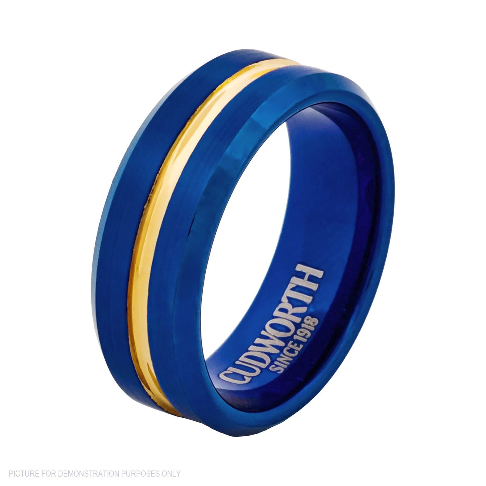 Cudworth Brushed Blue and Gold Ion Plated Tungsten Ring – Royal Crest