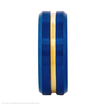 Cudworth Brushed Blue and Gold Ion Plated Tungsten Ring – Royal Crest