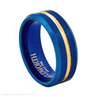 Cudworth Brushed Blue and Gold Ion Plated Tungsten Ring – Royal Crest