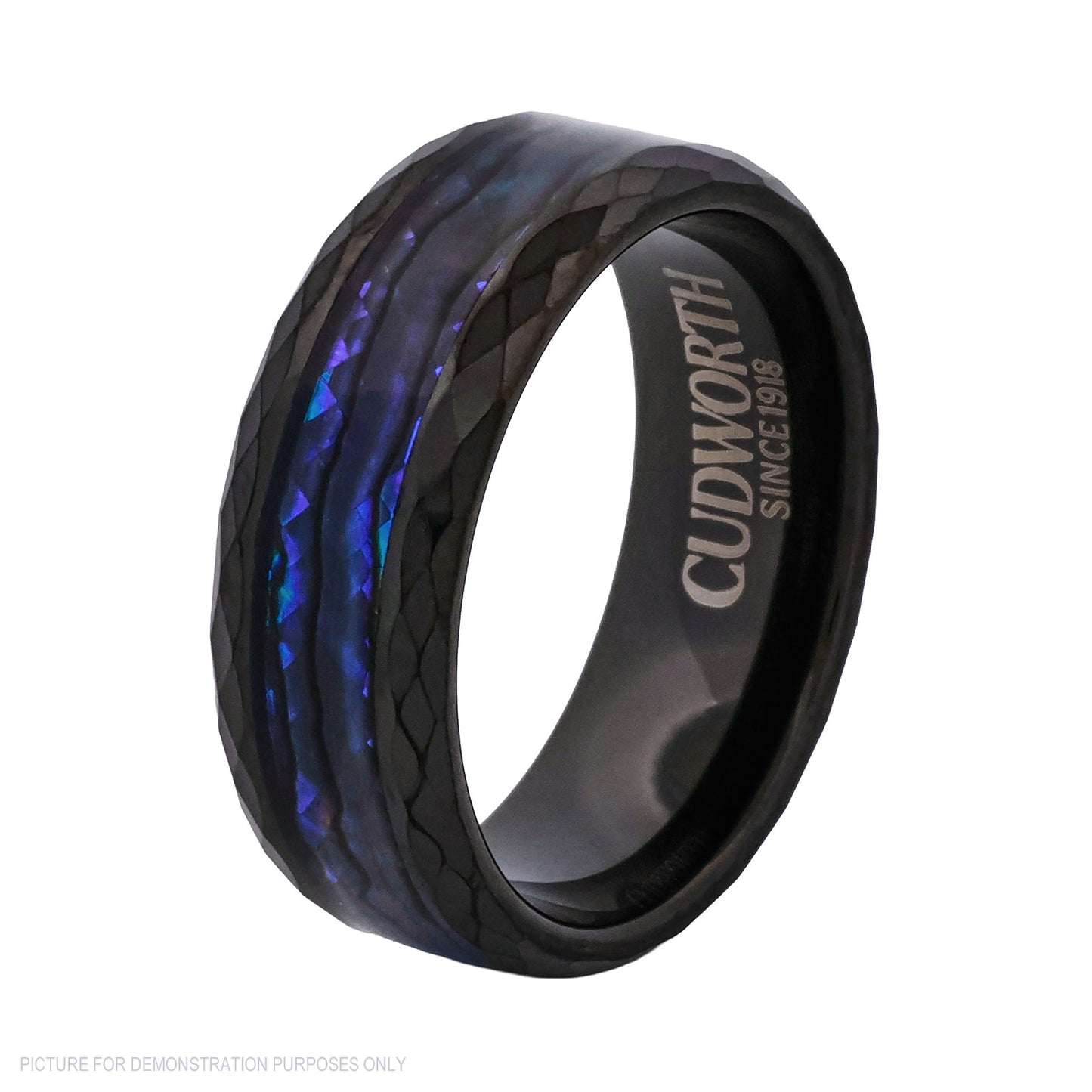 Cudworth Faceted Black Ion Plated Tungsten Ring – Aurora Obsidian