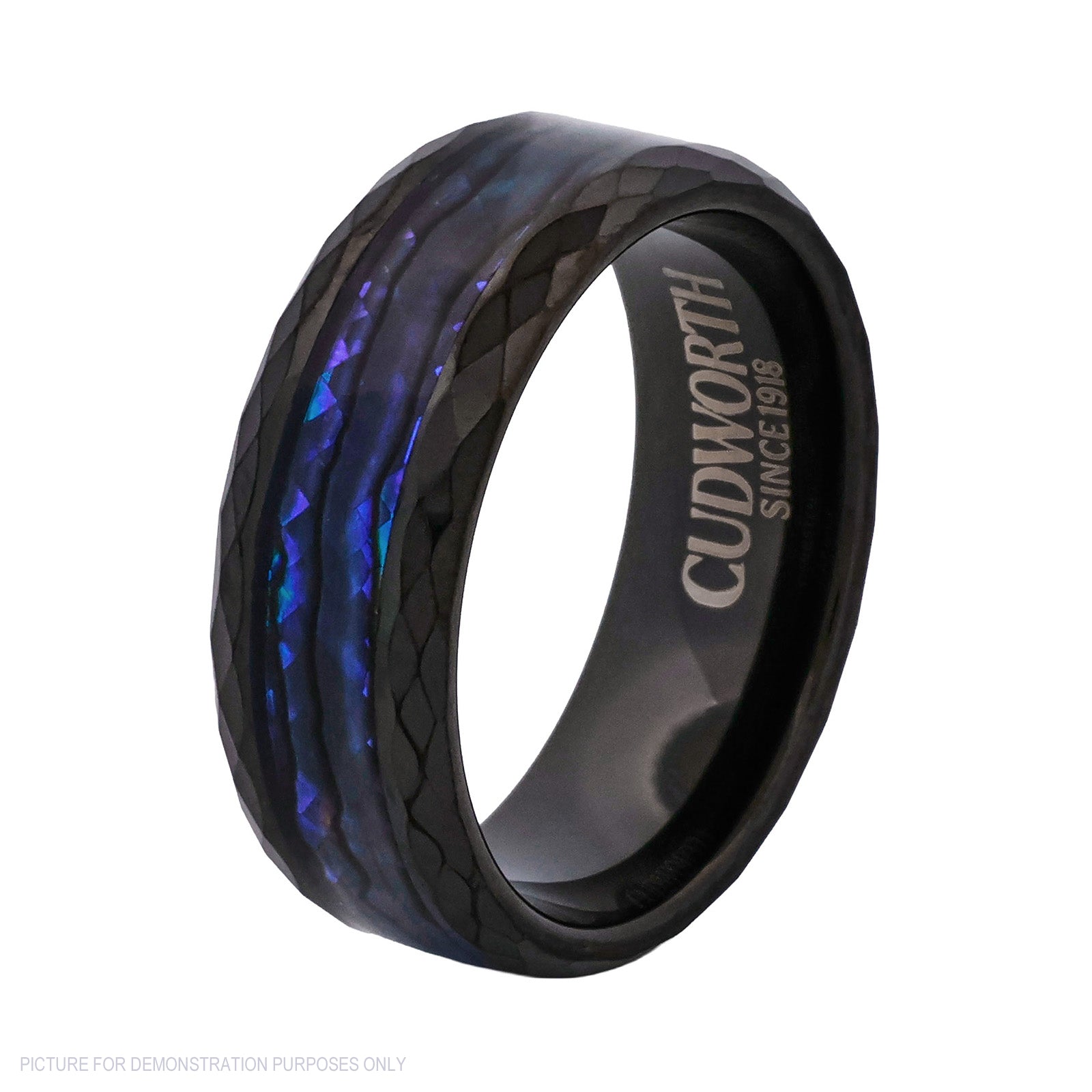 Cudworth Faceted Black Ion Plated Tungsten Ring – Aurora Obsidian
