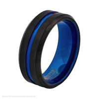 Cudworth Brushed Black and Blue Ion Plated Tungsten Ring – Titanium Blue Core