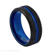 Cudworth Brushed Black and Blue Ion Plated Tungsten Ring – Titanium Blue Core