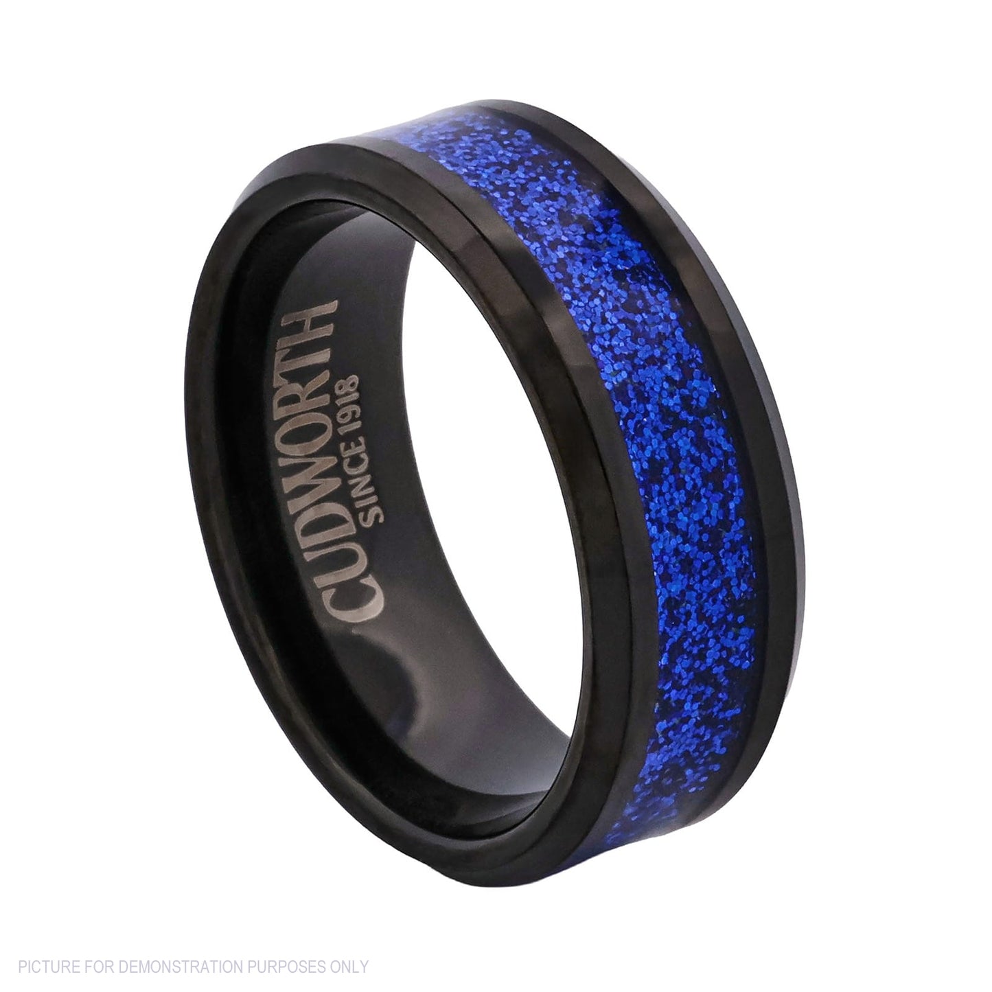 Cudworth Polished Black Ion Plated Tungsten Ring – Blue Ember
