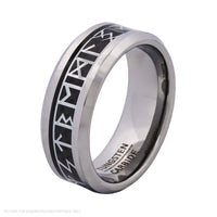 Cudworth Engraved Rhodium Tungsten Ring – Nordic Rune
