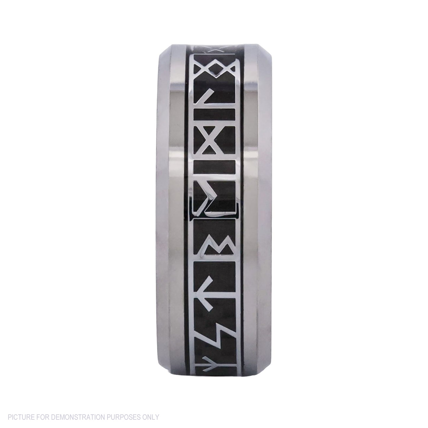 Cudworth Engraved Rhodium Tungsten Ring – Nordic Rune