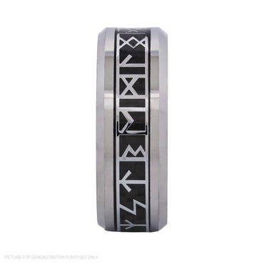 Cudworth Engraved Rhodium Tungsten Ring – Nordic Rune