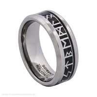 Cudworth Engraved Rhodium Tungsten Ring – Nordic Rune