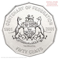 2001 RAM Centenary of Federation 50c Circulating Coin - Tasmania