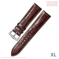 Time King 18mm Leather Crocodile Grain Watch Strap XL - Dark Brown