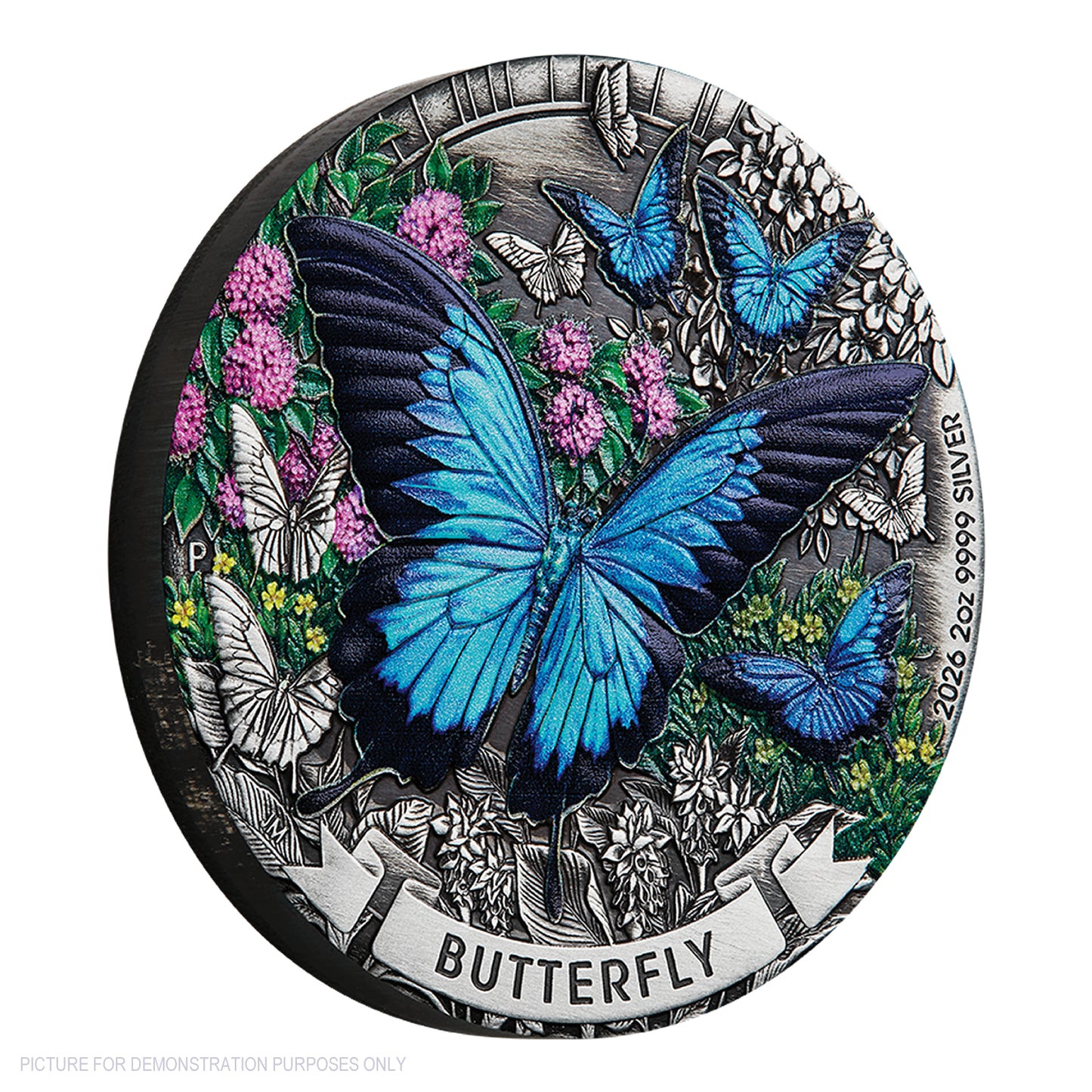 2026 Perth Mint 2oz Silver Antiqued Coloured Coin - Butterfly