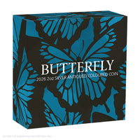 2026 Perth Mint 2oz Silver Antiqued Coloured Coin - Butterfly