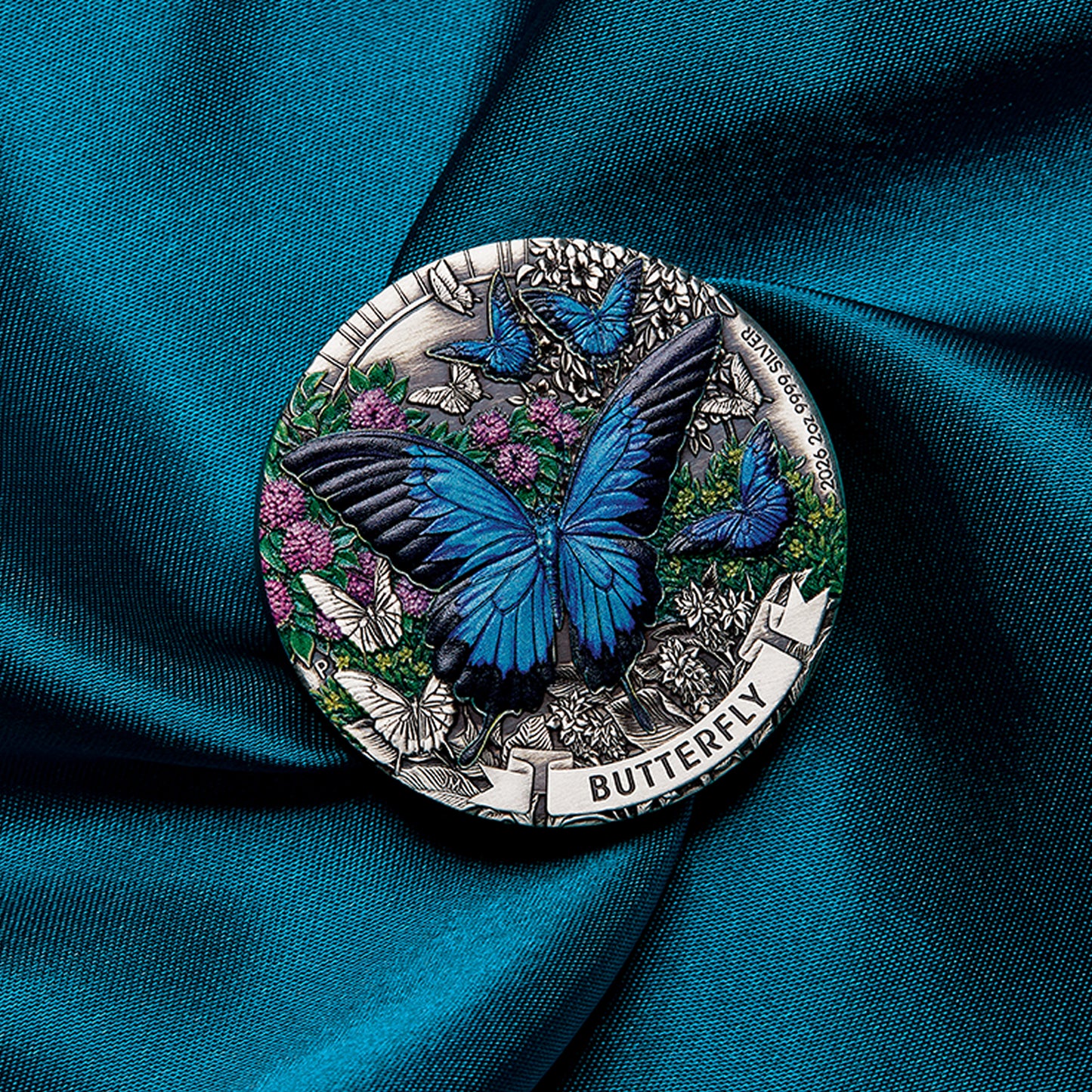 2026 Perth Mint 2oz Silver Antiqued Coloured Coin - Butterfly