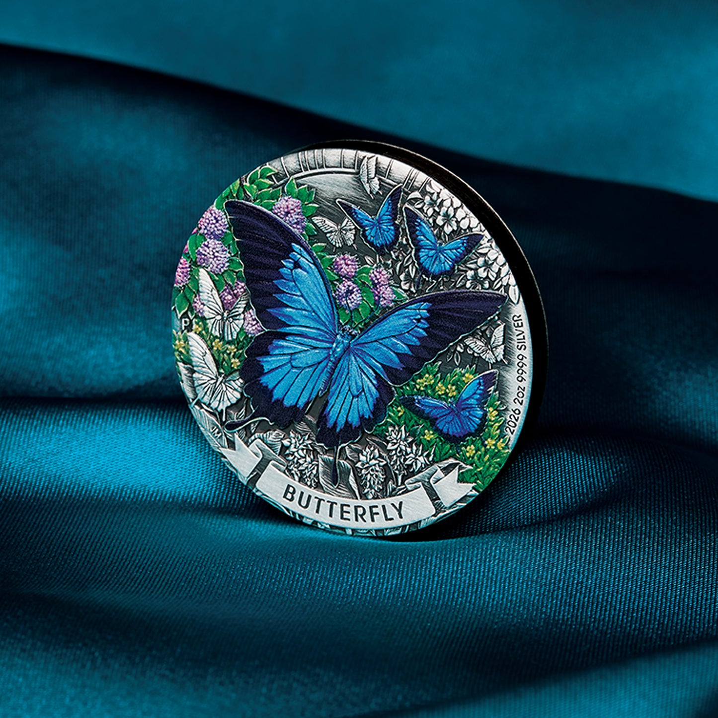 2026 Perth Mint 2oz Silver Antiqued Coloured Coin - Butterfly