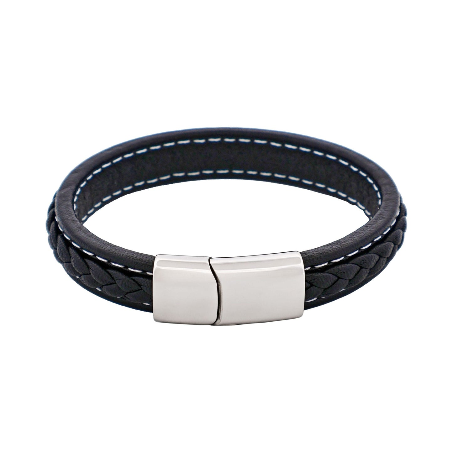Cudworth Savage – Black Stitched Leather & Stainless Steel Bracelet