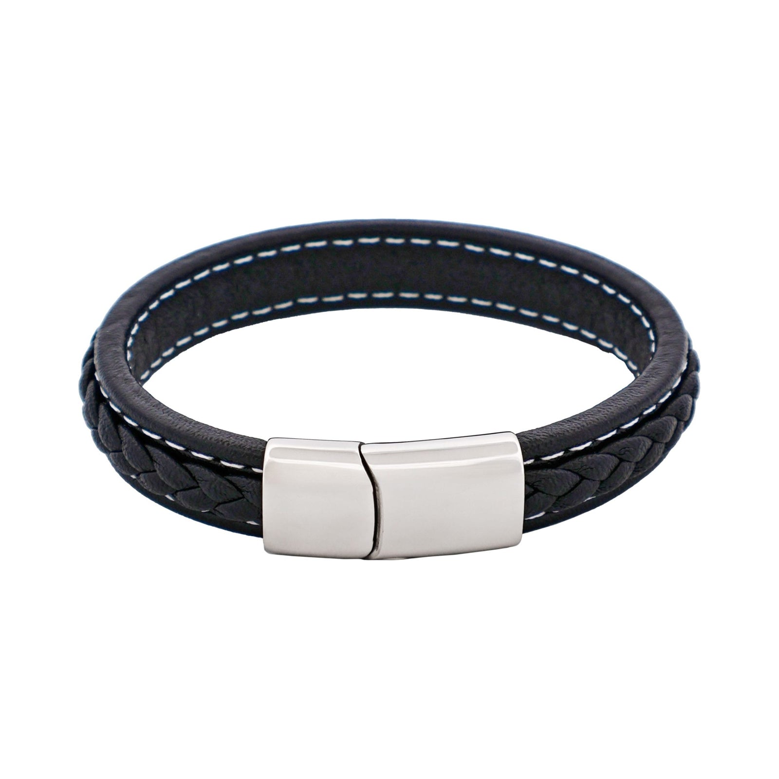 Cudworth Savage – Black Stitched Leather & Stainless Steel Bracelet