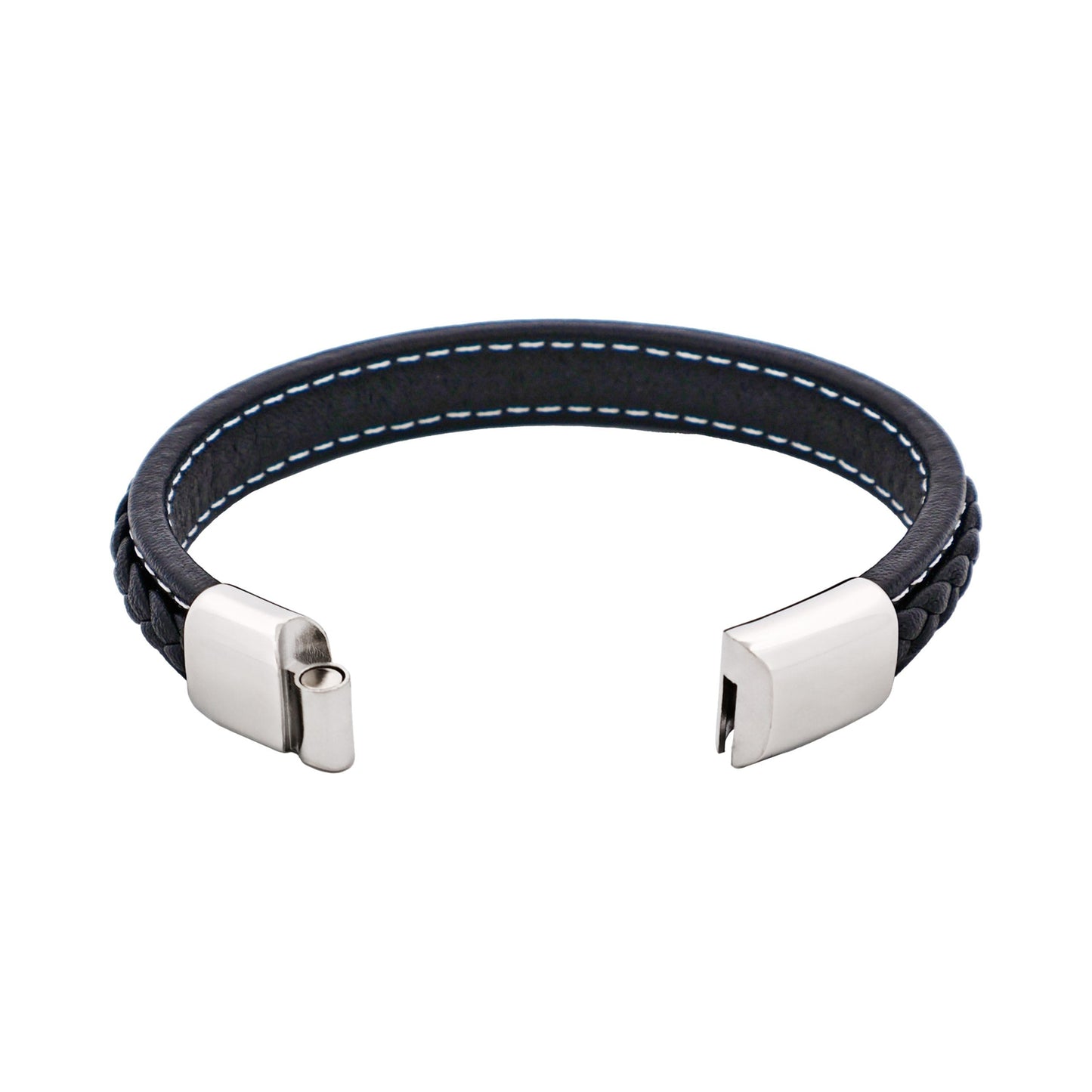 Cudworth Savage – Black Stitched Leather & Stainless Steel Bracelet