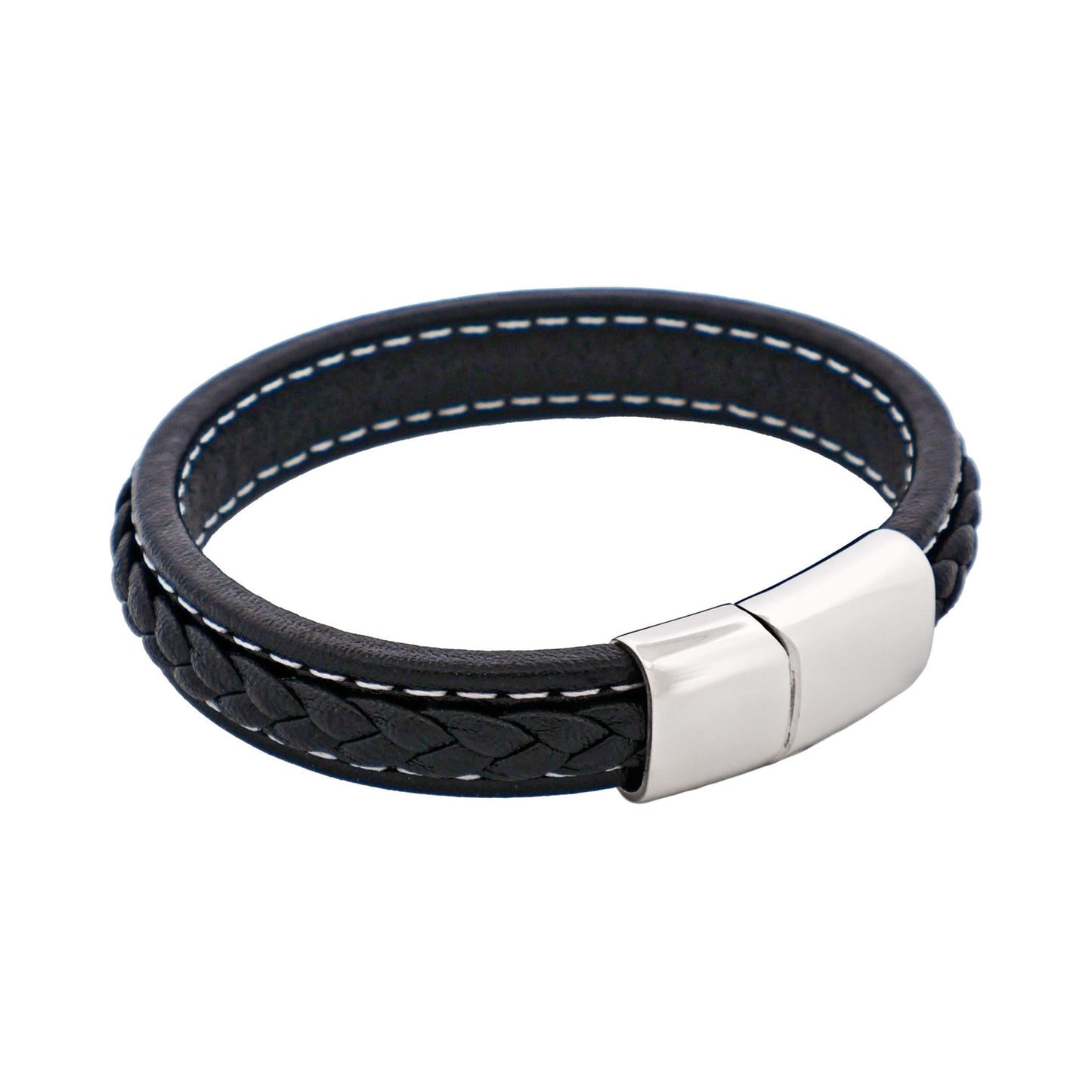 Cudworth Savage – Black Stitched Leather & Stainless Steel Bracelet
