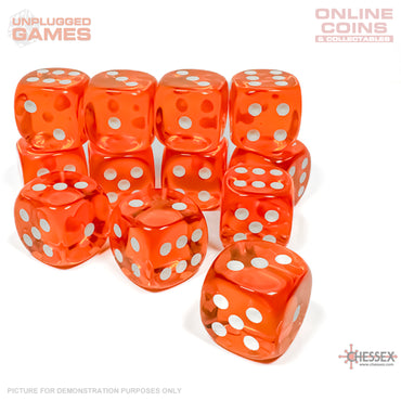 CHESSEX D6 Dice 16mm (36) - Translucent Orange/white Block