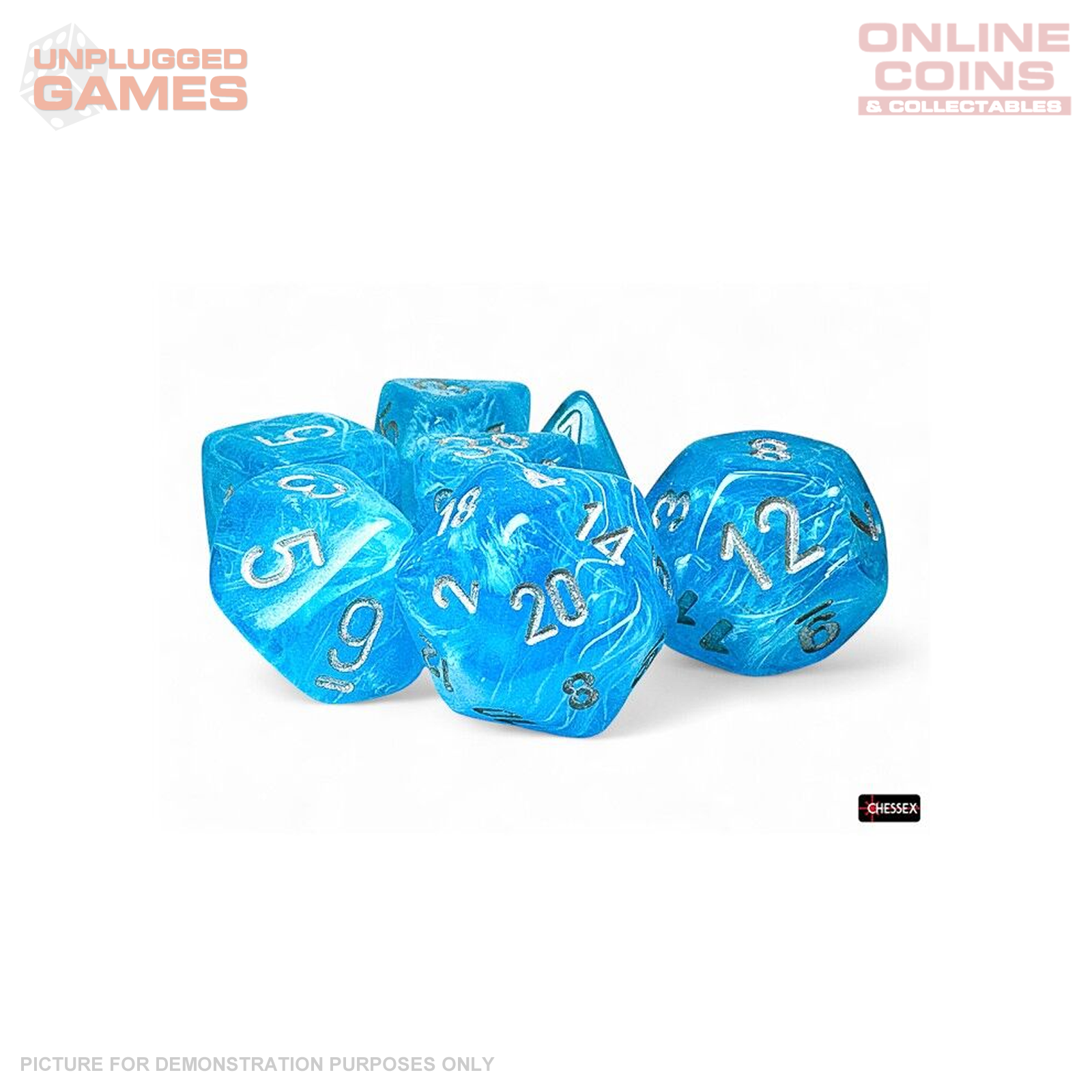 Chessex - Luminary Mega-hedral Sky Silver Luminary 7-Die Set
