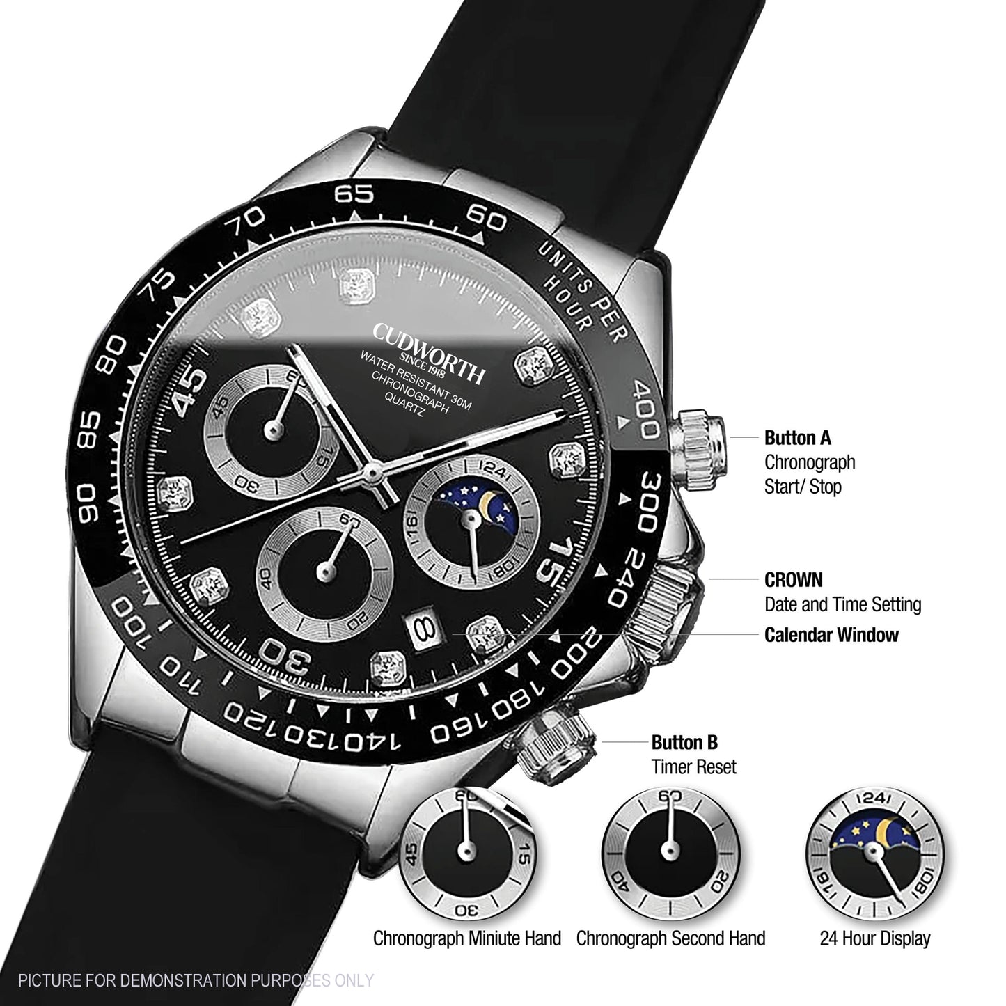 Cudworth Apex Chronograph Jet Black & Silicone Watch