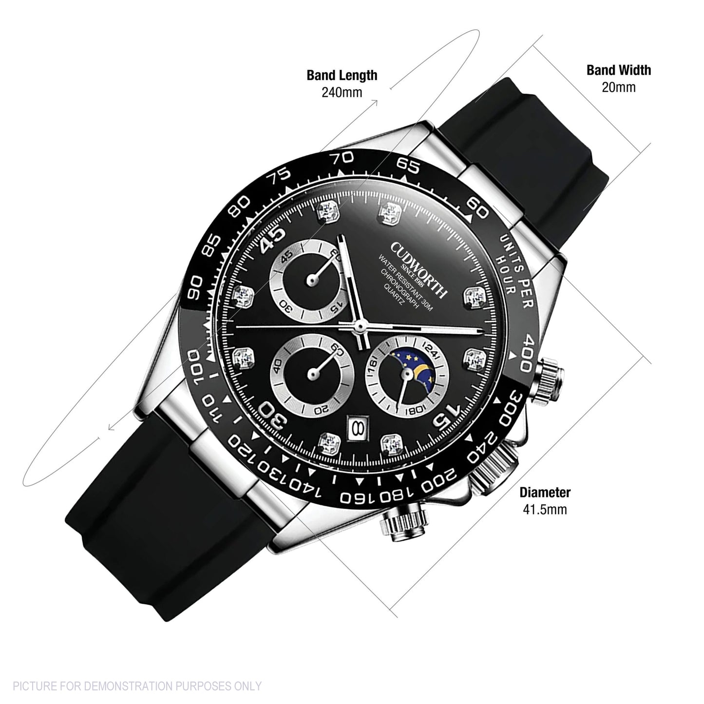 Cudworth Apex Chronograph Jet Black & Silicone Watch