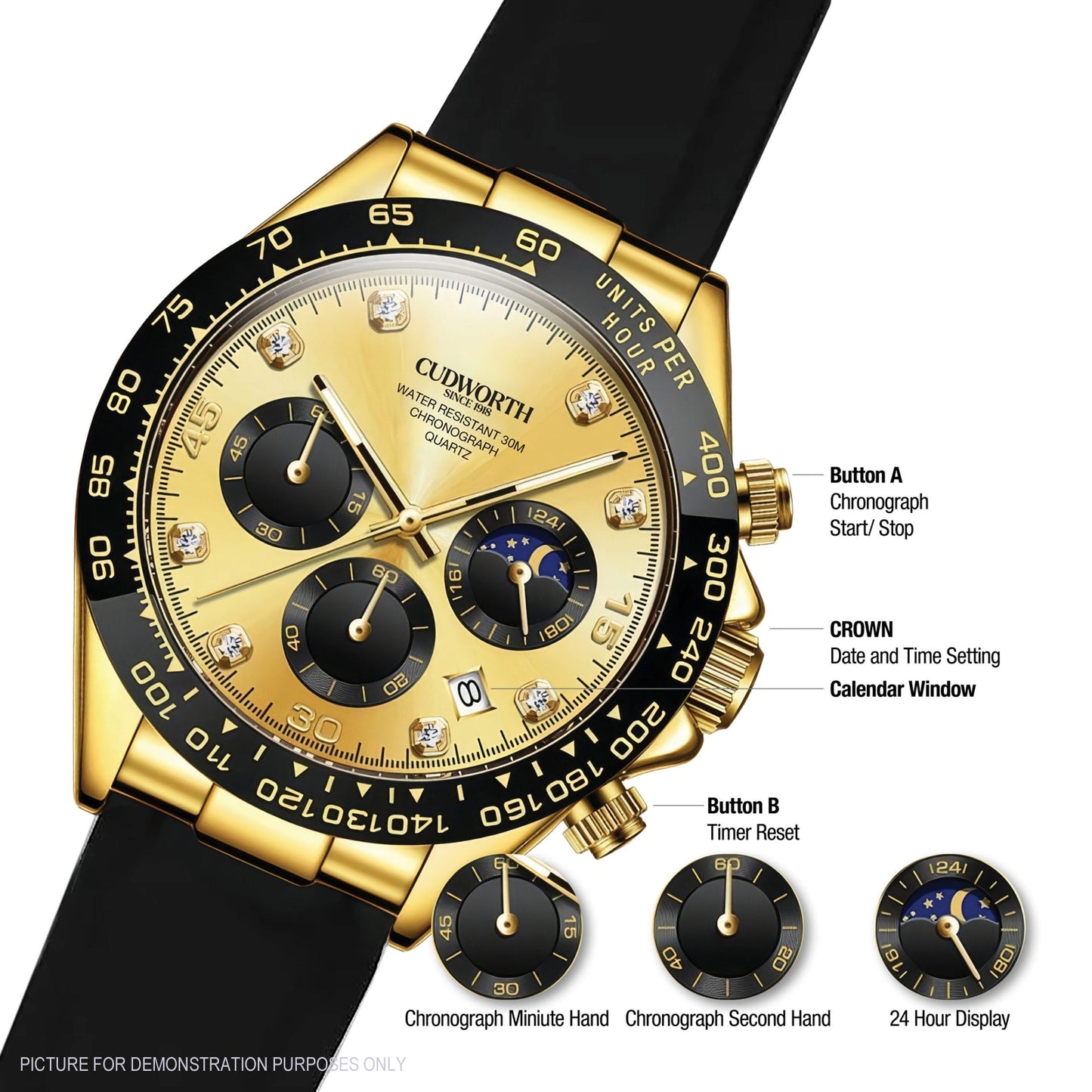 Cudworth Apex Chronograph Gold & Silicone Watch