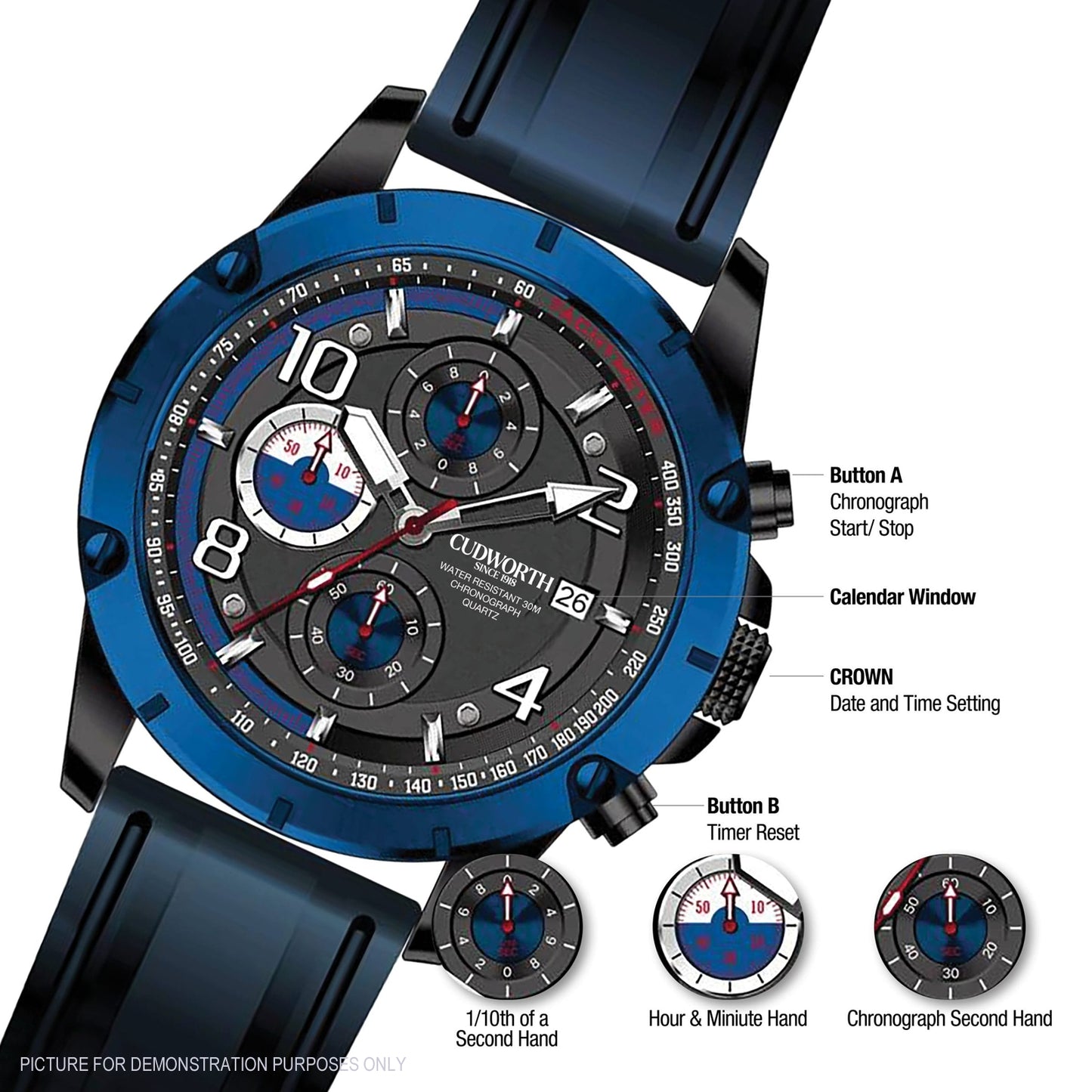 Cudworth Velocity Chronograph, Blue Black & Silicone Watch