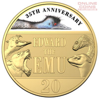 2023 20c CuNi Gold-Plated Colour Printed Uncirculated Coin - DELUXE Edition Book - 35th Anniversary of Edward the Emu