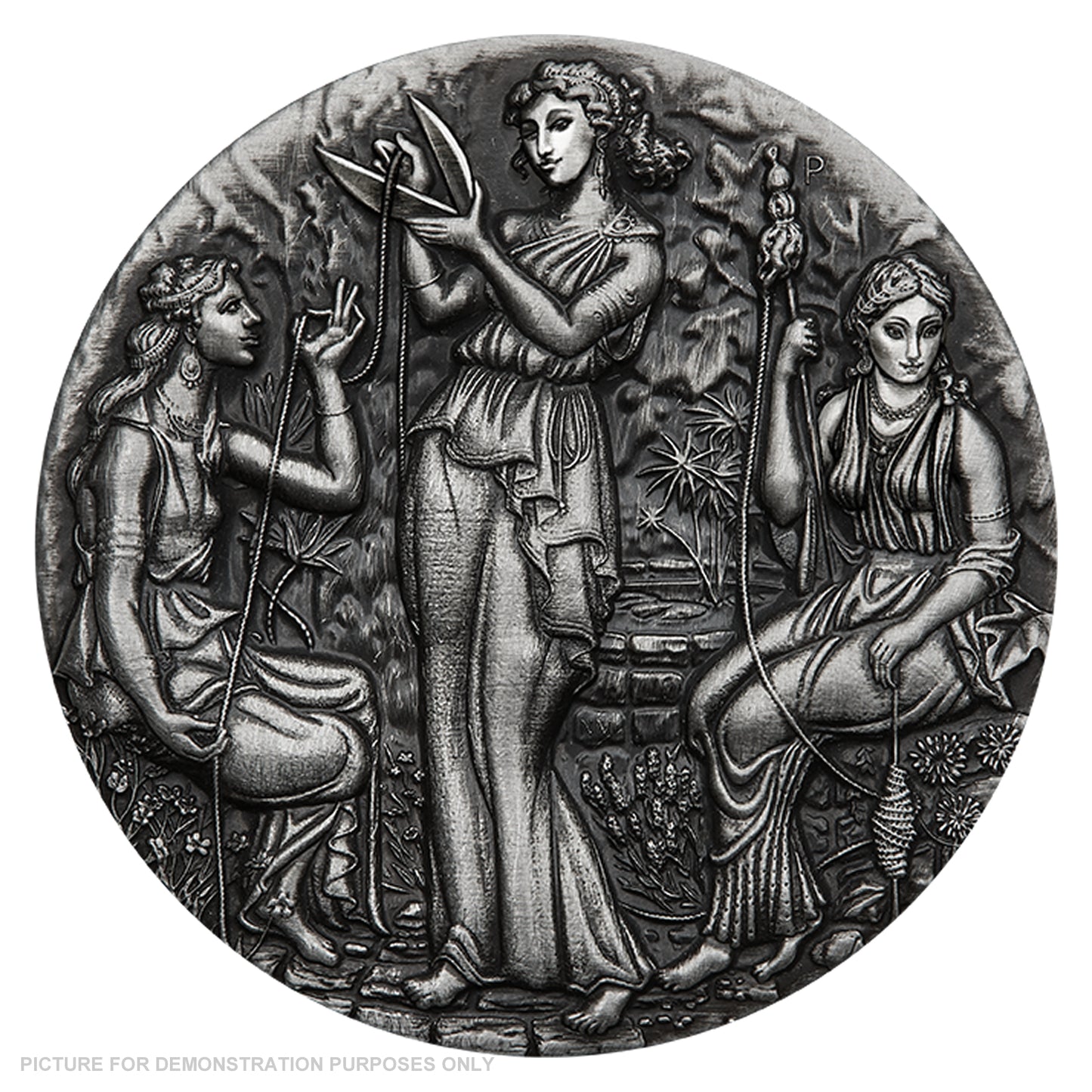 2025 Perth Mint Fate - The Moirai 2oz Silver Antiqued High Relief Coin