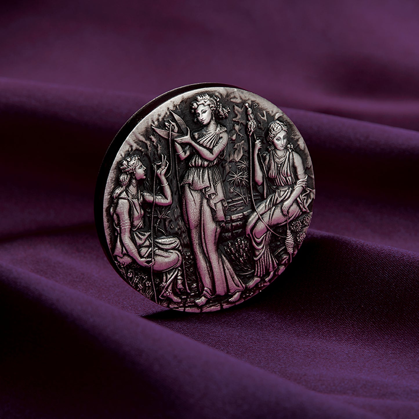 2025 Perth Mint Fate - The Moirai 2oz Silver Antiqued High Relief Coin