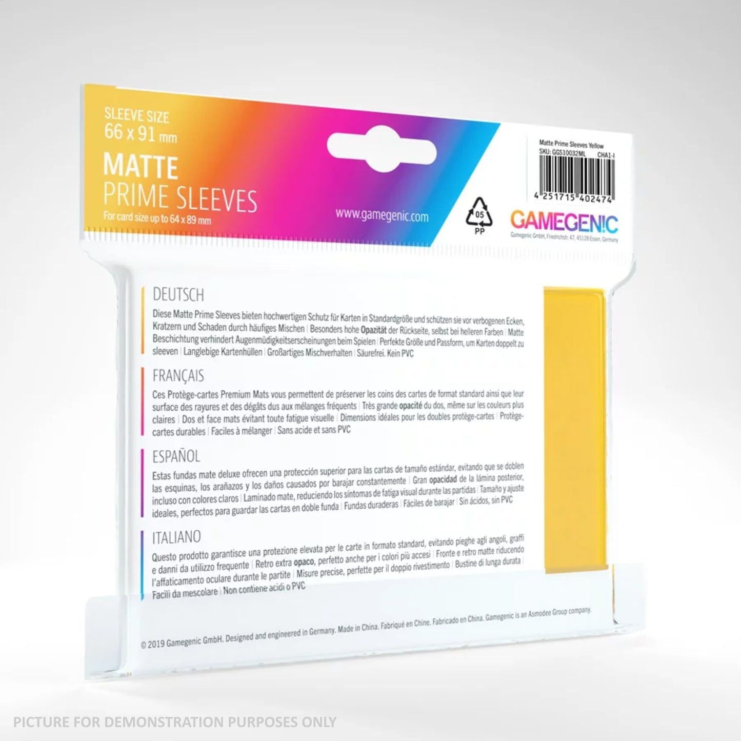 GameGenic MATTE Prime Sleeves 100 Pack - YELLOW