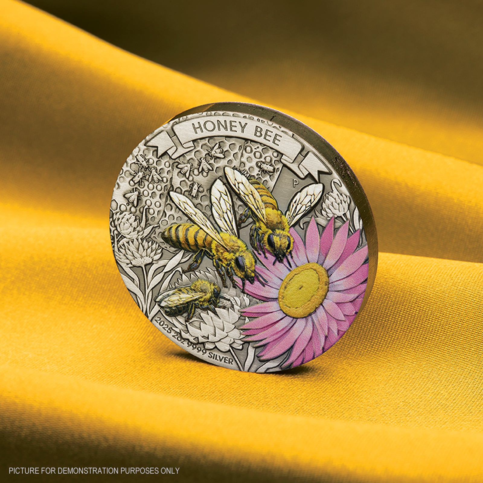 2025 Perth Mint Honey Bee 2oz Silver Antiqued Coloured Coin