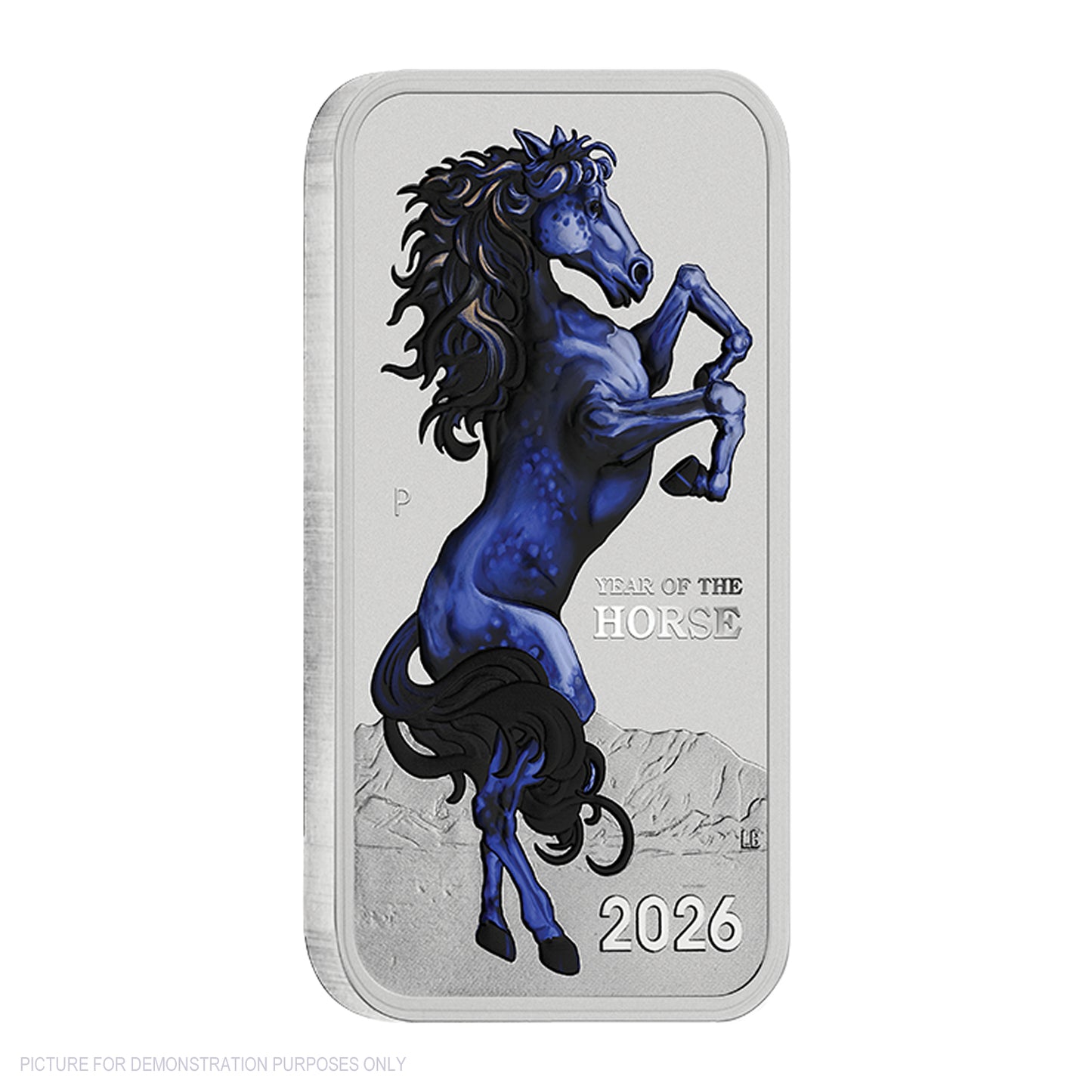 2026 Perth Mint 1oz Silver Bullion Coloured Minted Rectangular Coin In Card - Lunar Hirse