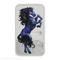 2026 Perth Mint 1oz Silver Bullion Coloured Minted Rectangular Coin In Card - Lunar Hirse