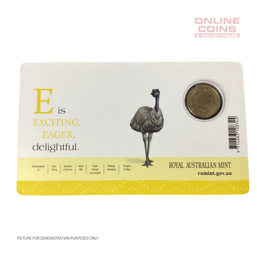 2016 $1 Coloured Alphabet Frosted Coin In Card - E For Emu