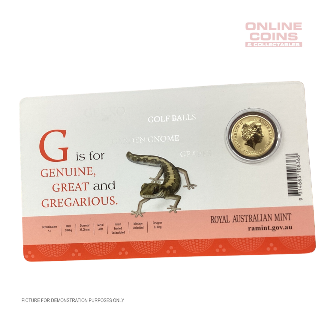 2016 $1 Coloured Alphabet Frosted Coin In Card - G For Gecko