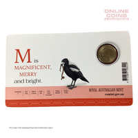 2016 $1 Coloured Alphabet Frosted Coin In Card - M For Magpie