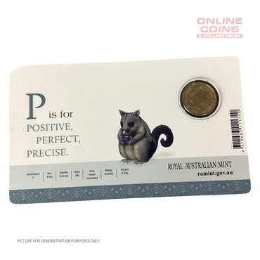 2017 $1 Coloured Alphabet Frosted Coin In Card - P For Possum