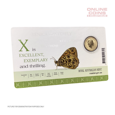 2017 $1 Coloured Alphabet Frosted Coin In Card - X For Xenica Butterfly