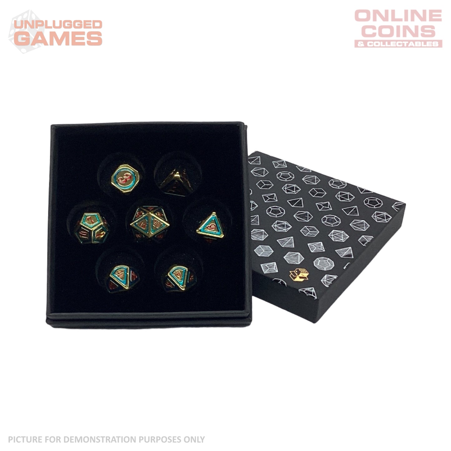 LPG Dice Set - Metal RPG Concentric Red/Green/Gold