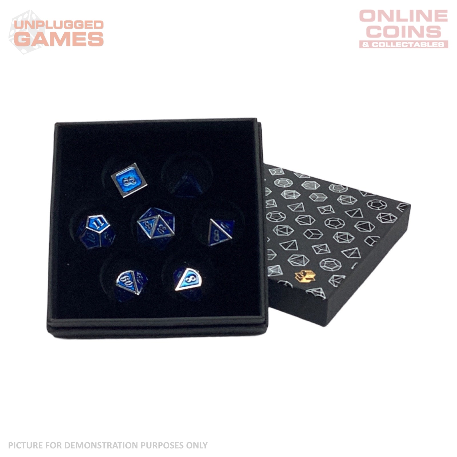 LPG Dice Set - Metal RPG Serif Blue/Silver